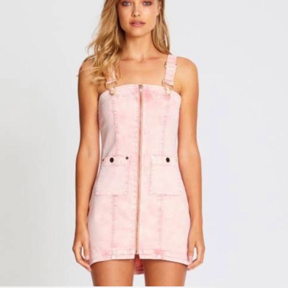 Alice McCall We Dissolve Pink Denim Overall Zip-Up Dress 2